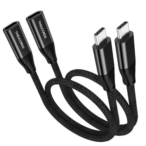 Thsucords USB C Verlängerungs Kabel 100W 0,5M 2 Stück, USB C Type C 3.2 Gen 2 Stecker auf Buchse Kabel 20Gbps Datenübertragung USB C 3.1 Type C 20V/5A Schnelllade Unterstützt 4K@60Hz von Thsucords