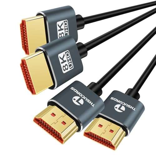 Thsucords Ultradünne 8K 4K HDMI Kabel 1M 2 Stück, Schlanke Flexible Weiche Hochgeschwindigkeits HDMI 2.1 Unterstützung 4K@120Hz 8K@60Hz 48Gbps kompatibel mit Roku TV/HDTV/PS5/Blu-ray von Thsucords