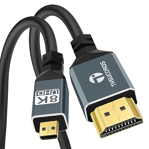 Thsucords Ultradünnes 8K 4K Micro HDMI Kabel 1M, Flexible Weiche Schlanke Micro HDMI 2.1 48Gbps High Speed 8K@60hz, 4K@120hz Kompatibel mit GoPro Raspberry Pi 4 Sony Kamera Nikon von Thsucords