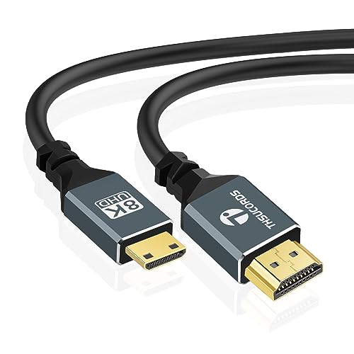 Thsucords Ultradünnes 8K 4K Mini HDMI auf HDMI Kabel 0,5M, Flexibel Weich und Schlank Mini HDMI 2.1 Kabel, Hochgeschwindigkeitskabel, 48Gbit/s 4K@120Hz Kompatibel mit Kamera, Camcorder von Thsucords