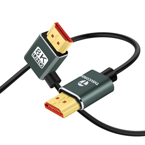 Thsucords Ultradünnes 8K HDMI 2.1 90 Grad linkswinkliges Kabel, 3 m, flexibles schlankes Hochgeschwindigkeitskabel, unterstützt 4K @ 120 Hz, 8K @ 60 Hz, kompatibel mit Roku TV/HDTV/PS5/Blu-ray von Thsucords