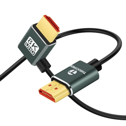 Thsucords Ultradünnes 8K HDMI 2.1 90 Grad rechtwinkliges Kabel, 3 m, flexibles schlankes Hochgeschwindigkeitskabel, unterstützt 4K @ 120 Hz, 8K @ 60 Hz, kompatibel mit Roku TV/HDTV/PS5/Blu-ray von Thsucords