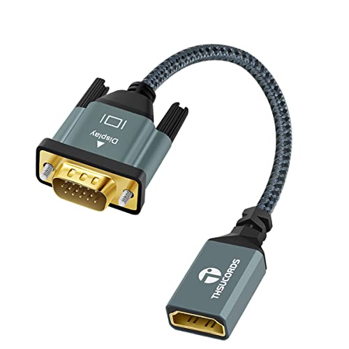 Thsucords VGA zu HDMI Adapterkabel 0,3M, Nylon geflochtene HDMI Buchse zu VGA Stecker Verlängerungsverlängerungs-Unterstützung PC Computer Desktop Laptop Monitor HDTV-Projektor von Thsucords