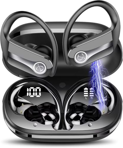 Thunelec A21 True Wireless Sport In-Ear Kopfhörer, Bluetooth 5.0, Wasserfest, 20 Hz - 20.000 Hz, 13-mm-Lautsprecher, Kabelloser Ladebehälter, Inkl. Mikrofon, Schwarz von Thunelec