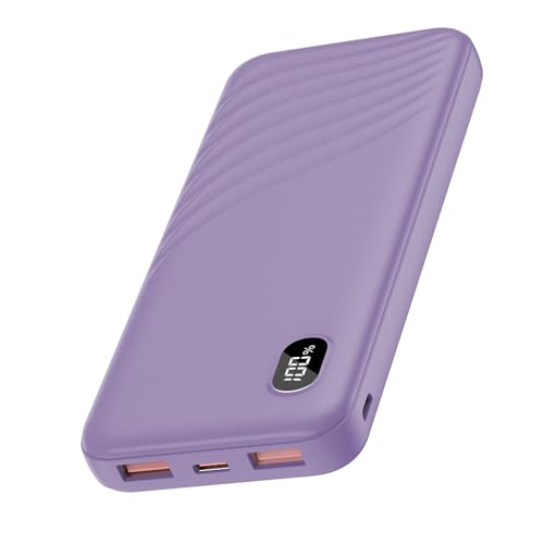 Power Bank,10000mAh Powerbank Klein Aber Stark(USB-C Input & Output), 22.5W/3A PD3.0 QC 3.0 Slim Tragbares Ladegerät,LED Anzeige Externer Akku, Externe Handyakkus für iOS/Android/Tablette usw/Violett von Thunelec