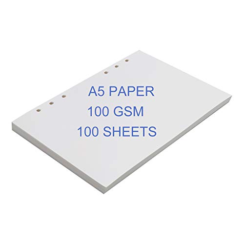 A5 Papier 6 Loch Blanko Nachfüllpapier DIN A5 Nachfülleinlagen 100 gsm Blank Paper Loose Leaf 100 Blätter / 200 Seiten für A5 6 Ring Binder Nachfüllbares Notizbuch Tagebuch Skizzenbuch Organizer von ThxMadam