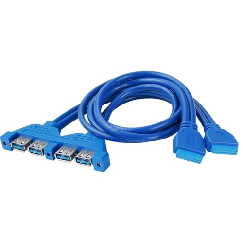 Thzzhnno USB 3.0 Frontplatte Header, Motherboard 20Pin 2 Ports Buchse auf 4 Ports USB 3.0 Buchse Mount Panel Verlängerungskabel 0.5M mit PCI-E Slot Halterung von Thzzhnno