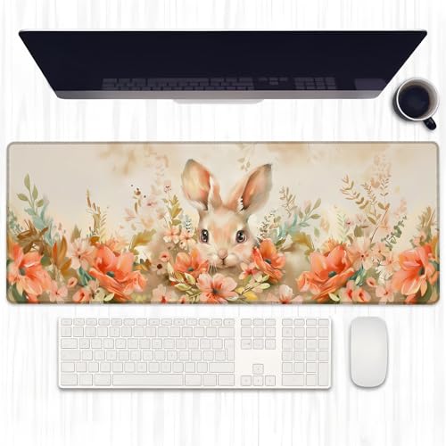 Ti Caldi Blush Bunny Floral Gaming-Mauspad, erweiterte Aquarell-Hasen-Schreibtischunterlage, Computer-Laptop-Mauspad, robuste genähte Kanten, 80 x 29 cm, große Büro-Tastatur-Mauspads für Ti Caldi Blush Bunny Floral Gaming-Mauspad, erweiterte Aquarell-Hasen-Schreibtischunterlage, Computer-Laptop-Mauspad, robuste genähte Kanten, 80 x 29 cm, große Büro-Tastatur-Mauspads für von Ti Caldi