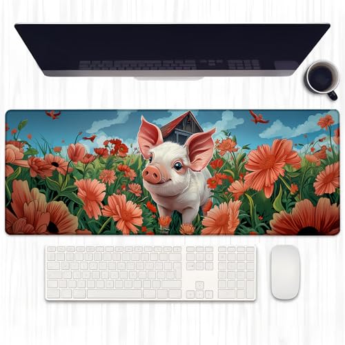 Ti Caldi Farm Pig Gaming-Mauspad, erweitertes süßes Schweinchen in rotem Gänseblümchenfeld, Schreibtischunterlage für Computer, Laptop, Mauspad, robuste genähte Kanten, 80 x 29 cm, große Ti Caldi Farm Pig Gaming-Mauspad, erweitertes süßes Schweinchen in rotem Gänseblümchenfeld, Schreibtischunterlage für Computer, Laptop, Mauspad, robuste genähte Kanten, 80 x 29 cm, große von Ti Caldi