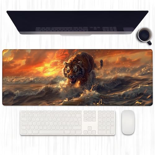 Ti Caldi Fierce Tiger Gaming-Mauspad, erweiterte brüllende Ozeanwellen, Schreibtischunterlage für Computer, Laptop, Mauspad, robuste genähte Kanten, 80 x 29 cm, große Büro-Tastatur-Mauspads für Ti Caldi Fierce Tiger Gaming-Mauspad, erweiterte brüllende Ozeanwellen, Schreibtischunterlage für Computer, Laptop, Mauspad, robuste genähte Kanten, 80 x 29 cm, große Büro-Tastatur-Mauspads für von Ti Caldi