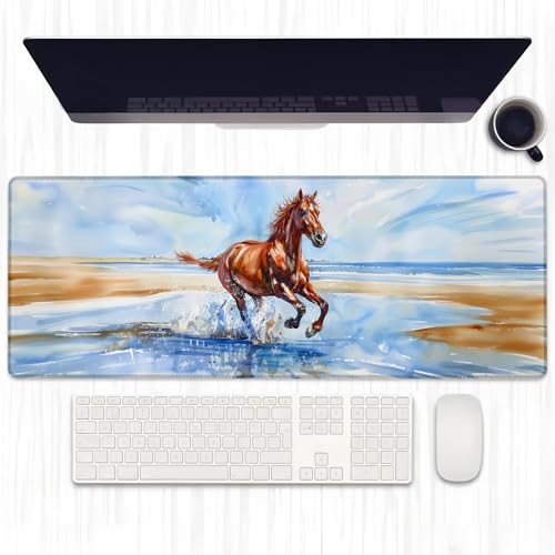 Ti Caldi Gaming-Mauspad mit Aquarell-Pferd, erweitertes Laufpferd auf Küstenlinie, Schreibtischunterlage, Computer-Laptop-Mauspad, robuste genähte Kanten, 80 x 29 cm, große Büro-Tastatur-Mauspads für Ti Caldi Gaming-Mauspad mit Aquarell-Pferd, erweitertes Laufpferd auf Küstenlinie, Schreibtischunterlage, Computer-Laptop-Mauspad, robuste genähte Kanten, 80 x 29 cm, große Büro-Tastatur-Mauspads für von Ti Caldi