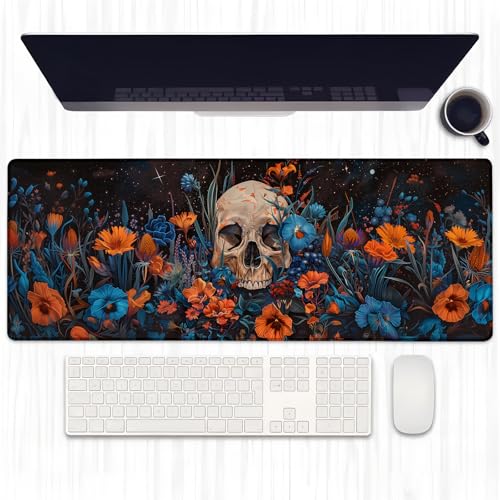 Ti Caldi Gaming-Mauspad mit Gothic-Totenkopf- und Blumenmuster, erweiterte Vintage-Totenkopf-Schreibtischunterlage, Computer-Laptop-Mauspad, robuste genähte Kanten, 80 x 29 cm, große Ti Caldi Gaming-Mauspad mit Gothic-Totenkopf- und Blumenmuster, erweiterte Vintage-Totenkopf-Schreibtischunterlage, Computer-Laptop-Mauspad, robuste genähte Kanten, 80 x 29 cm, große von Ti Caldi