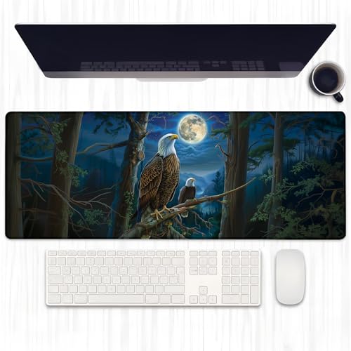 Ti Caldi Gaming-Mauspad mit Vollmond-Adler, erweiterte Adler im friedlichen Wald, Schreibtischunterlage, Computer-Laptop-Mauspad, robuste genähte Kanten, 80 x 29 cm, große Büro-Tastatur-Mauspads für Ti Caldi Gaming-Mauspad mit Vollmond-Adler, erweiterte Adler im friedlichen Wald, Schreibtischunterlage, Computer-Laptop-Mauspad, robuste genähte Kanten, 80 x 29 cm, große Büro-Tastatur-Mauspads für von Ti Caldi