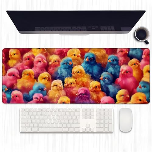 Ti Caldi Gaming-Mauspad mit buntem Küken, erweiterte Regenbogenfarben, Huhn-Schreibtischunterlage, Computer-Laptop-Mauspad, robuste genähte Kanten, 80 x 29 cm, große Büro-Tastatur-Mauspads für Ti Caldi Gaming-Mauspad mit buntem Küken, erweiterte Regenbogenfarben, Huhn-Schreibtischunterlage, Computer-Laptop-Mauspad, robuste genähte Kanten, 80 x 29 cm, große Büro-Tastatur-Mauspads für von Ti Caldi