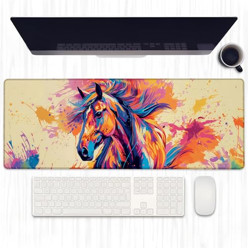 Ti Caldi Gaming-Mauspad mit buntem Pferd, erweitertes majestätisches Pferde-Muster, Schreibtischunterlage für Computer, Laptop, Mauspad, robuste genähte Kanten, 80 x 29 cm, große Ti Caldi Gaming-Mauspad mit buntem Pferd, erweitertes majestätisches Pferde-Muster, Schreibtischunterlage für Computer, Laptop, Mauspad, robuste genähte Kanten, 80 x 29 cm, große von Ti Caldi