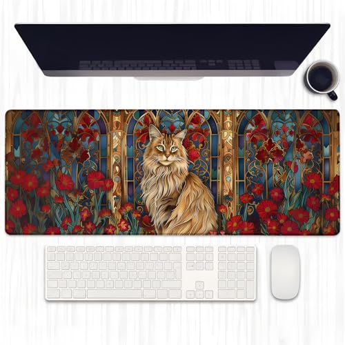 Ti Caldi Gaming-Mauspad mit majestätischer Katze und roten Rosen, erweitertes Gothic-Kätzchen-Schreibtischunterlage, Computer-/Laptop-Mauspad, robuste genähte Kanten, 80 x 29 cm, große Ti Caldi Gaming-Mauspad mit majestätischer Katze und roten Rosen, erweitertes Gothic-Kätzchen-Schreibtischunterlage, Computer-/Laptop-Mauspad, robuste genähte Kanten, 80 x 29 cm, große von Ti Caldi