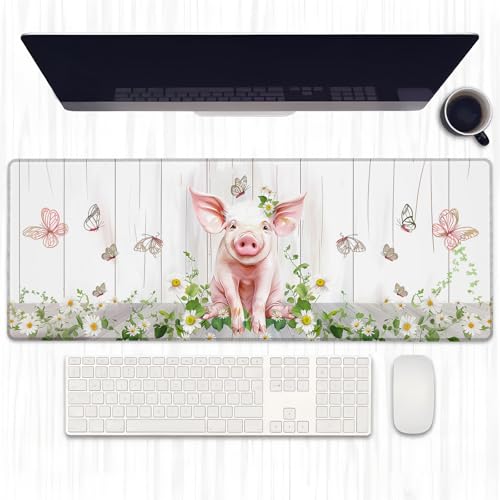 Ti Caldi Gaming-Mauspad mit niedlichem Schwein, erweitertes Ferkel, Schmetterlinge und Gänseblümchen, Schreibtischunterlage für Computer, Laptop, Mauspad, robuste genähte Kanten, 80 x 29 cm, große Ti Caldi Gaming-Mauspad mit niedlichem Schwein, erweitertes Ferkel, Schmetterlinge und Gänseblümchen, Schreibtischunterlage für Computer, Laptop, Mauspad, robuste genähte Kanten, 80 x 29 cm, große von Ti Caldi