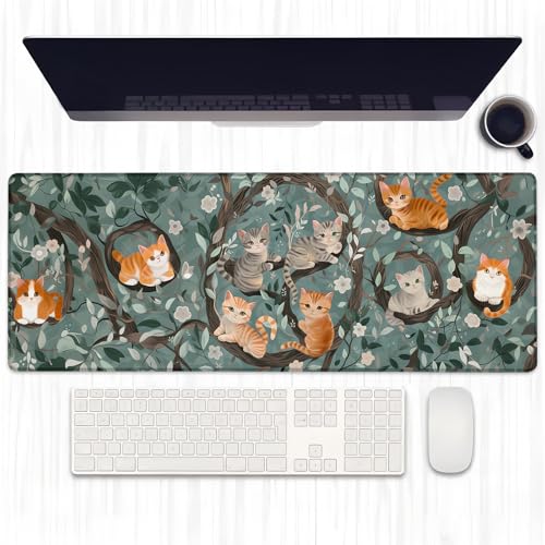 Ti Caldi Gaming-Mauspad mit niedlicher Katze, erweitertes schönes Kätzchen, das auf einem Baum sitzt, Computer-Laptop-Mauspad, robuste genähte Kanten, 80 x 29 cm, große Büro-Tastatur-Mauspads für Ti Caldi Gaming-Mauspad mit niedlicher Katze, erweitertes schönes Kätzchen, das auf einem Baum sitzt, Computer-Laptop-Mauspad, robuste genähte Kanten, 80 x 29 cm, große Büro-Tastatur-Mauspads für von Ti Caldi
