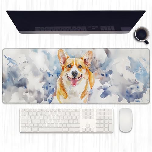 Ti Caldi Happy Corgi Gaming-Mauspad, erweitertes Aquarell-Corgi-Hunde-Schreibtischunterlage, Computer-/Laptop-Mauspad, robuste genähte Kanten, 80 x 29 cm, große Büro-Tastatur, Welpen-Mauspads für Ti Caldi Happy Corgi Gaming-Mauspad, erweitertes Aquarell-Corgi-Hunde-Schreibtischunterlage, Computer-/Laptop-Mauspad, robuste genähte Kanten, 80 x 29 cm, große Büro-Tastatur, Welpen-Mauspads für von Ti Caldi