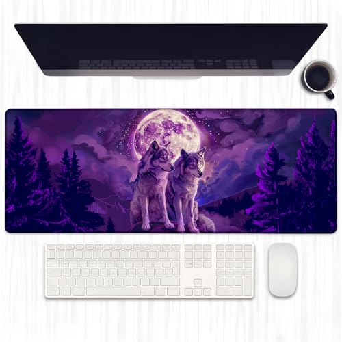 Ti Caldi Moon Wolf Gaming-Mauspad, erweiterte Wölfe unter leuchtendem Vollmond, Schreibtischunterlage für Computer, Laptop, Mauspad, robuste genähte Kanten, 80 x 29 cm, große Büro-Tastatur-Mauspads Ti Caldi Moon Wolf Gaming-Mauspad, erweiterte Wölfe unter leuchtendem Vollmond, Schreibtischunterlage für Computer, Laptop, Mauspad, robuste genähte Kanten, 80 x 29 cm, große Büro-Tastatur-Mauspads von Ti Caldi