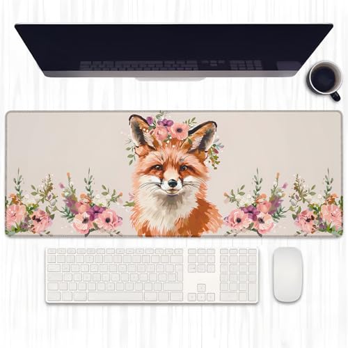 Ti Caldi Watercolor Fox Gaming-Mauspad, erweiterte Füchse und rosa Blumen, Schreibtischunterlage, Computer-Laptop-Mauspad, robuste genähte Kanten, 80 x 29 cm, große Büro-Tastatur-Mauspads für Ti Caldi Watercolor Fox Gaming-Mauspad, erweiterte Füchse und rosa Blumen, Schreibtischunterlage, Computer-Laptop-Mauspad, robuste genähte Kanten, 80 x 29 cm, große Büro-Tastatur-Mauspads für von Ti Caldi
