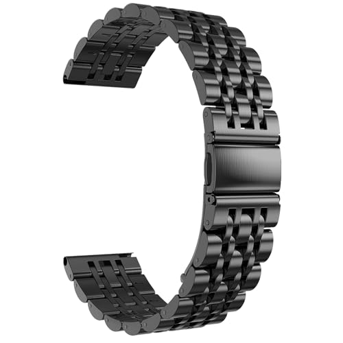 TiMOVO 22mm Metall Armband Kompatibel mit Samsung Galaxy Watch 3 45mm/Gear S3 Frontier/Classic/Huawei GT4 46mm/Garmin Vivoactive 4/Venu 2,Schnellverschluss Edelstahl Uhrenarmband Damen Herren, Schwarz von TiMOVO