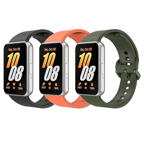TiMOVO 3 Stück Sport Band kompatibel mit Samsung Galaxy Fit 3 2024, Weiches Sport Ersatzuhrarmband für Samsung Galaxy Fit 3 SM-R390, Schwarz+Orange+Wild Grün TiMOVO 3 Stück Sport Band kompatibel mit Samsung Galaxy Fit 3 2024, Weiches Sport Ersatzuhrarmband für Samsung Galaxy Fit 3 SM-R390, Schwarz+Orange+Wild Grün von TiMOVO