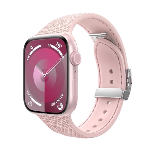 TiMOVO Armband Kompatibel mit Apple Watch Series 9 8 7 6 5 4 3 2 1 SE, Atmungsaktives Sport Ersatzband mit Metallschnalle für iWatch 38/40/41mm, Silikon Uhrenarmband für Damen und Herren, Rosa von TiMOVO