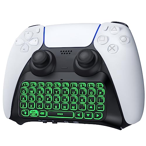 TiMOVO Drahtlose Tastatur Kompatibel mit PS5, PS5 Spielzubehör mit Grüner Hintergrundbeleuchtung,​ Mini Bluetooth Tastatur für PS5 Controller Messaging Gaming Live Chat, Schwarz+Weißer Rahmen von TiMOVO