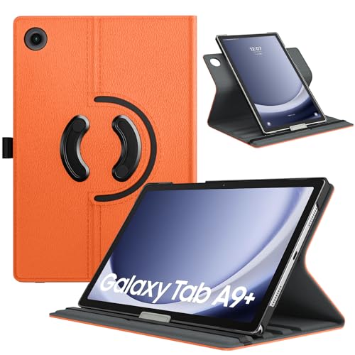 TiMOVO Drehbar Hülle Kompatibel mit Samsung Galaxy Tab A9+/A9 Plus 11 Zoll 2023 SM-X210/X216/X218, 90 Grad Drehbar Ständer Hülle, Auto Schlaf/Aufwach Schutzhülle für Galaxy Tab A9+ Tablet, Orange von TiMOVO