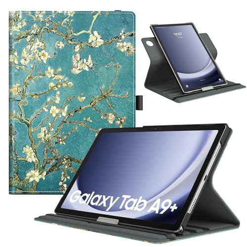 TiMOVO Drehbar Hülle für Samsung Galaxy Tab A9+/A9 Plus 11 Zoll 2023 SM-X210/X216/X218, 90 Grad Drehbar Ständer Hülle, Auto Schlaf/Aufwach Schutzhülle für Galaxy Tab A9+ Tablet, Aprikose Blume von TiMOVO