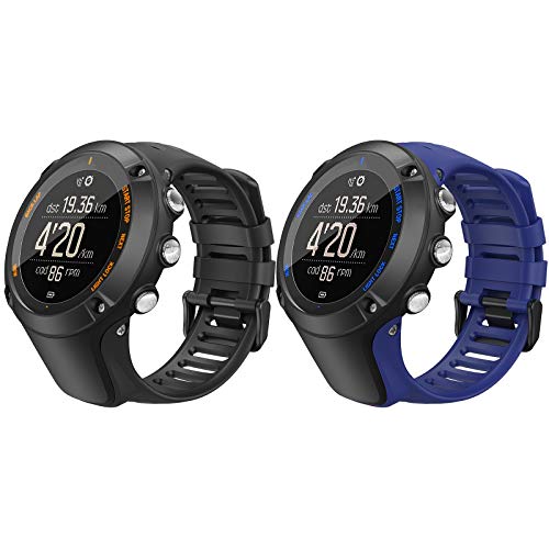 TiMOVO Ersatz-Armband kompatibel mit Suunto Ambit 3, Uhrenarmband aus weichem Silikon, flexibel, mit Metallschnalle, Schwarz/Mitternachtsblau von TiMOVO