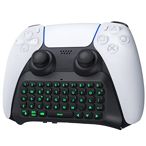 TiMOVO Grün Hinterlicht Tastatur für PS5 Controller, Kabellos Bluetooth Chatpad für Playstation 5 Controller, Mini Game Keyboard mit Lautsprecher & 3,5 mm Audiobuchse für Messaging Livechat, Schwarz von TiMOVO