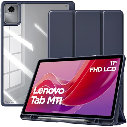 TiMOVO Hülle Kompatibel mit Lenovo Tab M11 (TB330FU) mit Stifthalter, Schlanke Trifold Ständer Schutzhülle mit Transparente Rückseite, Unterstützt Auto Schlaf/Aufwach von TiMOVO