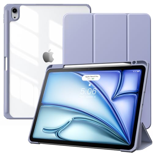 TiMOVO Hülle Kompatibel mit Neu iPad Air 5. Generation 2022/iPad Air 4. Generation 2020, iPad Air Hülle 10,9 Zoll, Mit Stifthalter Lederhülle Ständer Schutzhülle Unterstützt Touch ID - Grau Lila von TiMOVO