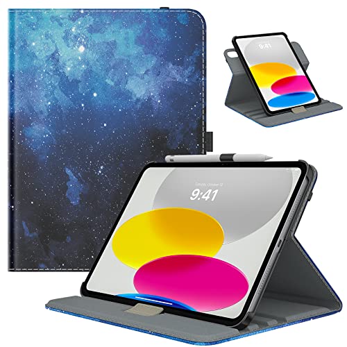 TiMOVO Hülle Kompatibel mit iPad 10 Generation 10,9 Zoll 2022, iPad 10 Hülle, 90° Drehbar PU Schutzhülle, Smart Case mit Standfunktion & Stift Schleife für iPad 10 Gen, Blau Sterne von TiMOVO