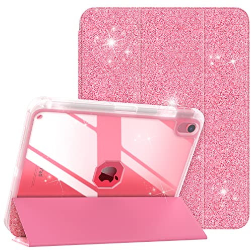 TiMOVO Hülle für iPad 10 Generation 10,9 Zoll 2022 mit Stifthalter, iPad 10 Hülle, Schlank Trifold Schutzhülle mit Klarer Rückseite für iPad 10th Gen, Glitter Wassermelone Rot von TiMOVO