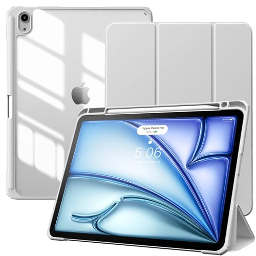 TiMOVO Hülle für iPad Air 11 Zoll (M3/M2-2025/2024),iPad Air 5/4 Hülle (2022/2020) 10,9",Schutzhülle mit Stifthalter,Schlank Ständer Hülle mit Klar Rückseite, Auto Schlaf/Aufwach, Hell Grau(V1) von TiMOVO