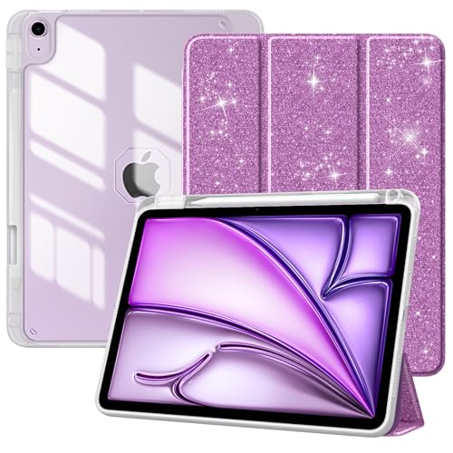 TiMOVO Hülle für iPad Air 11 Zoll (M3/M2-2025/2024),iPad Air 5/4 Hülle (2022/2020) 10,9", Schutzhülle mit Stifthalter,Schlank Ständer Hülle mit Klar Rückseite, Auto Schlaf/Aufwach,Glitter Taro Violett von TiMOVO