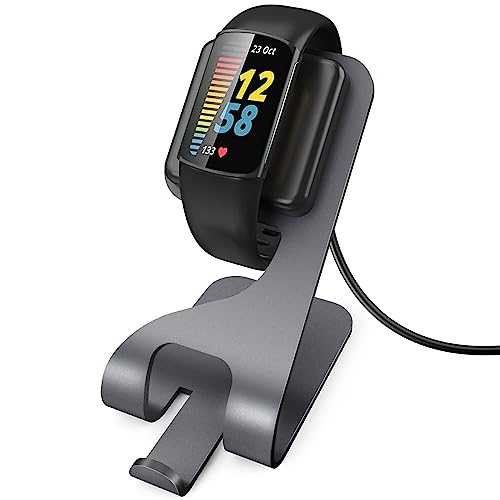 TiMOVO Ladegerät Kompatibel mit Fitbit Charge 6/Charge 5/Luxe, Magnetische Aluminium Ladestation mit 1,5 m USB Ladekabel, Ladeständer Kompatibel mit Charge 5/Luxe Smartwatch, Space Grau von TiMOVO