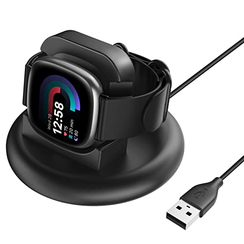 TiMOVO Ladegerät Kompatibel mit Fitbit Versa 4/Versa 3/Sence 2/Sence, rutschfest Ladestation mit 1 M USB-Kabel, Magnetisch Ladegerät Ständer für Versa 4 Smartwatch, Schwarz von TiMOVO