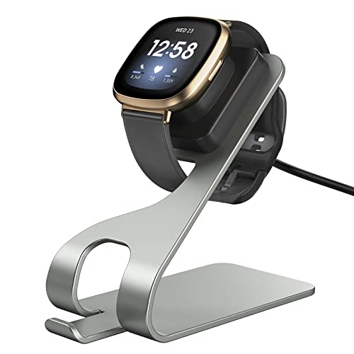 TiMOVO Ladestation Kompatibel mit Fitbit Versa 3/Sence, 5V Ladestation ständer Alulegierung Ladegerät mit 4.8 Zoll USB Ladekabel Magenetischer Ladeständer für Smartwatch, Grau von TiMOVO