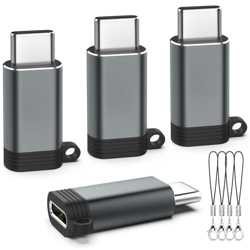 TiMOVO Lightning auf USB C Adapter,4 Pack Lightning Buchse auf USB C Stecker Adapter,Anti-verloren Kabel für iPhone 15/16 Pro Max Plus/iPad,Schnellladung/Datenübertragung, Nicht für Audio/OTG-Grau von TiMOVO