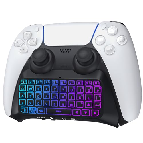 TiMOVO Mehrfarbig RGB-Hintergrundbeleuchtung Tastatur für PS5 Controller, Drahtlos Bluetooth Tastatur für Playstation 5 Controller, Mini PS5 Game Keyboard mit Lautsprecher Audio-Buchse, Schwarz von TiMOVO