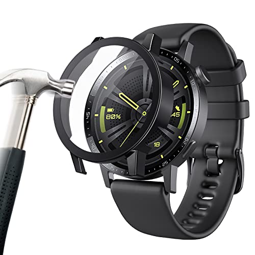 TiMOVO Smartwatch Gehäuse, PC Uhrschutzhülle Kompatibel mit Huawei Watch GT3 46mm Ultradünne Schutz Case 360° Rundum Schutzhülle mit Panzerglas Abdeckung Smartwatch Hülle für Huawei GT3 46mm, Schwarz von TiMOVO
