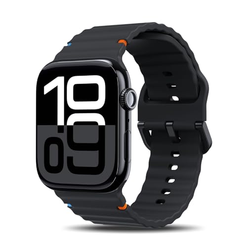 TiMOVO Sportarmband Kompatibel mit Apple Watch Armband 42mm (Serie 10) 41/40/38mm füR Damen Und Herren,Weiches Wasserdichtes Silikon-Ersatzarmband FüR Iwatch Serie 9/8/7/6/5/4/3/2/1/Se 2/Se, Schwarz von TiMOVO