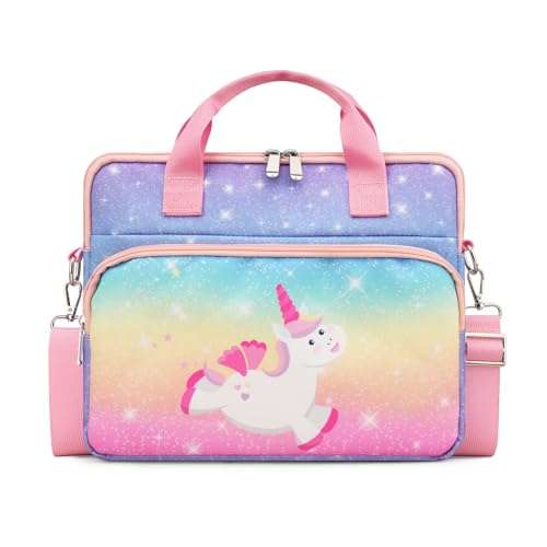 TiMOVO Tablet Tasche Mit Schultergurt 12,5 Zoll für Kinder, Portable Hülle, Universal Etui Organizer für Fire Tablet, Kindle, iPad - Glänzendes Einhorn von TiMOVO