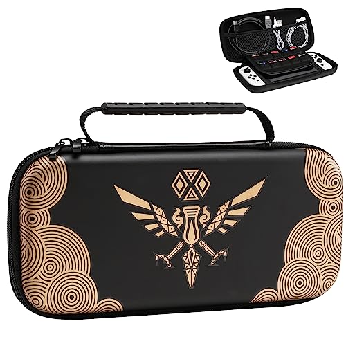 TiMOVO Tasche Kompatibel mit Nintendo Switch OLED Modell 2021 & Switch, Hartschalen Aufbewahrung mit 10 Spielkartenhaltern Switch Konsole Zubehör Dauerhafte Tragetasche Hülle Case, Schwarzer Goldadler von TiMOVO