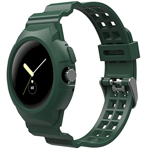 TiMOVO Uhrenarmband Kompatibel mit Google Pixel Watch, Stoßfeste TPU Uhrenarmbänder für Herren & Damen, Sportlich Smartwatch Ersatzband für Google Pixel Watch, Armee Grün von TiMOVO