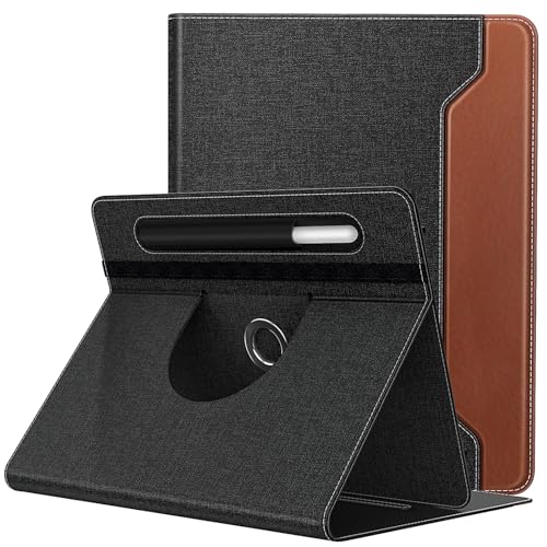 TiMOVO Universal Hülle für 9-11 inch Tablet, 360 Grad drehbarer Ständer Schutzhülle mit Stifttasche für 9 10 10.1 Inch Android Touchscreen Tablet, Denim Schwarz/Braun von TiMOVO